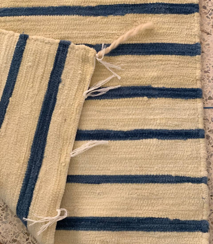 Moroccan Hanbel Wool Rug, 3 ft 3 in × 4 ft 11 in, Beige & Navy