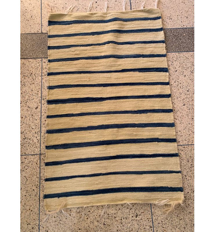 Moroccan Hanbel Wool Rug, 3 ft 3 in × 4 ft 11 in, Beige & Navy