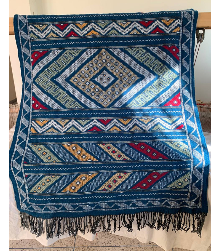 Moroccan Hanbel Wool Rug, 3 ft 3 in × 4 ft 11 in, Blue Multi-Color