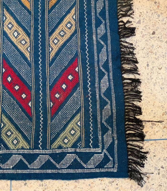 Moroccan Hanbel Wool Rug, 3 ft 3 in × 4 ft 11 in, Blue Multi-Color