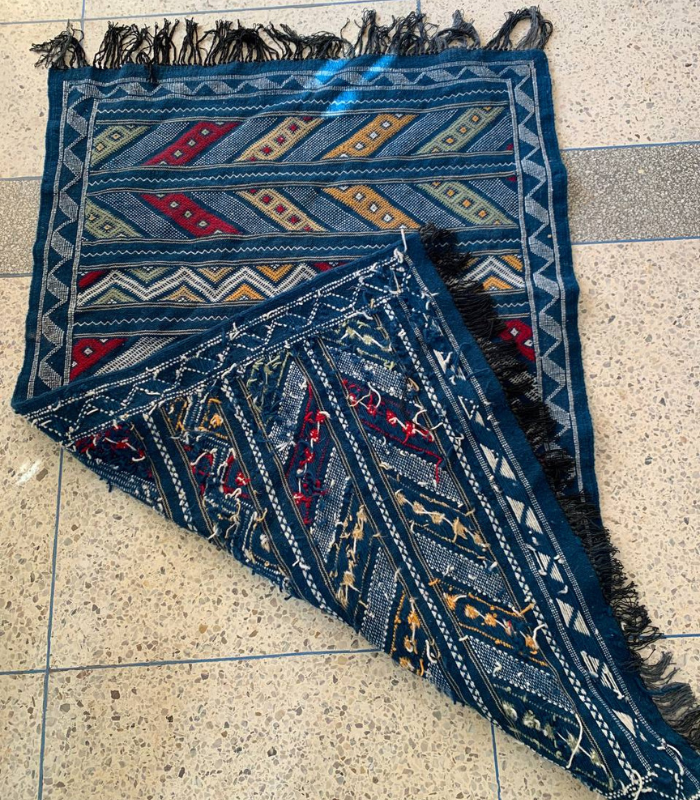 Moroccan Hanbel Wool Rug, 3 ft 3 in × 4 ft 11 in, Blue Multi-Color