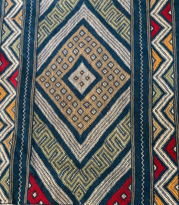 Moroccan Hanbel Wool Rug, 3 ft 3 in × 4 ft 11 in, Blue Multi-Color