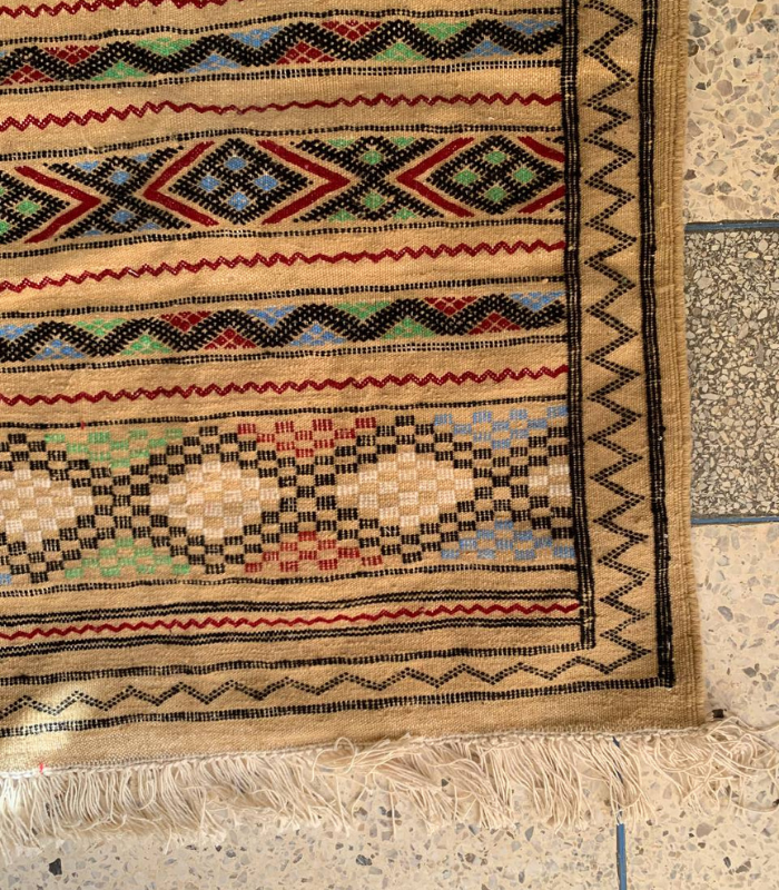 Moroccan Hanbel Rug, 3 ft 3 in × 4 ft 11 in, Beige Multi-Color