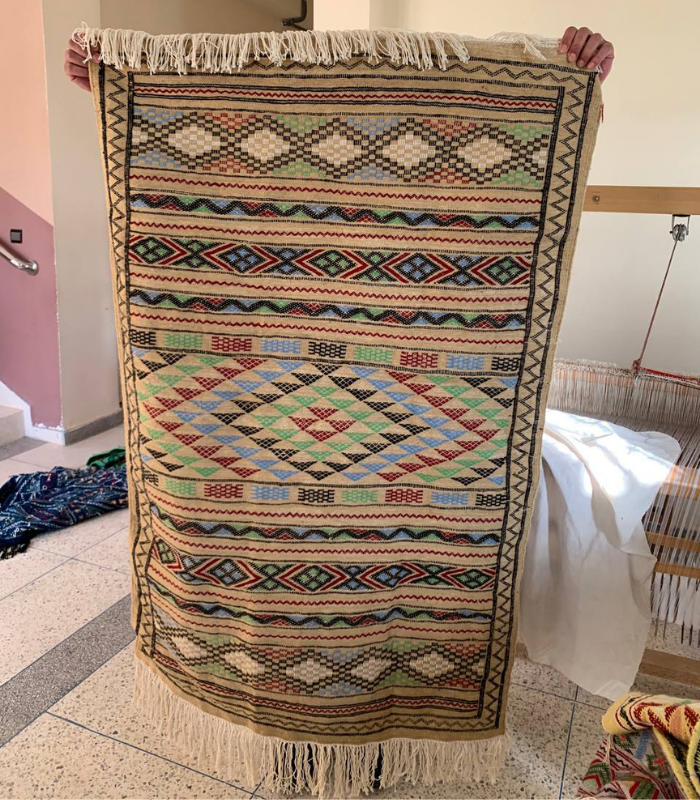 Moroccan Hanbel Rug, 3 ft 3 in × 4 ft 11 in, Beige Multi-Color