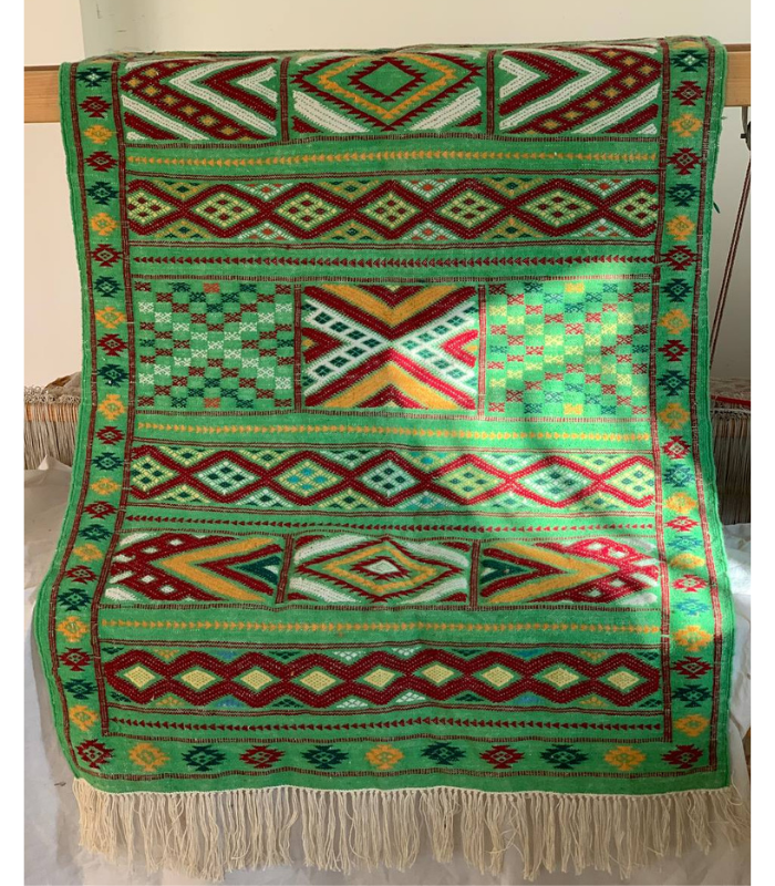 Moroccan Hanbel Wool Rug, 3 ft 3 in × 4 ft 11 in, Sage Green Multi-Color