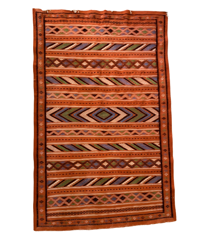 Moroccan Hanbel Wool Rug, 3 ft 3 in × 4 ft 11 in, Terracotta Multi-Color