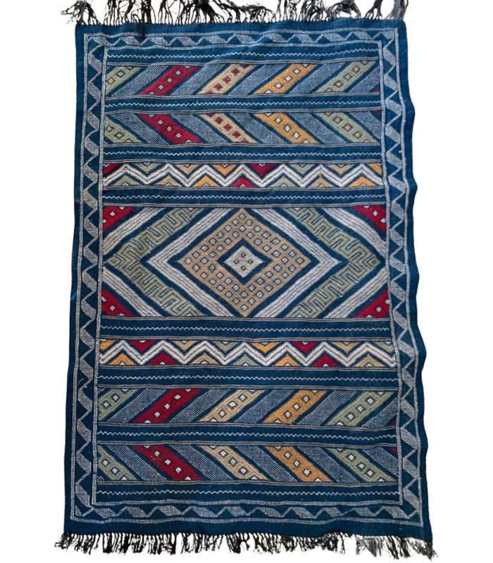 Moroccan Hanbel Wool Rug, 3 ft 3 in × 4 ft 11 in, Blue Multi-Color