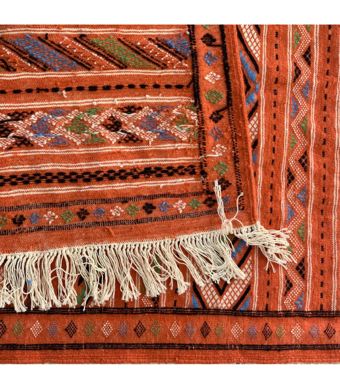 Moroccan Hanbel Wool Rug, 3 ft 3 in × 4 ft 11 in, Terracotta Multi-Color