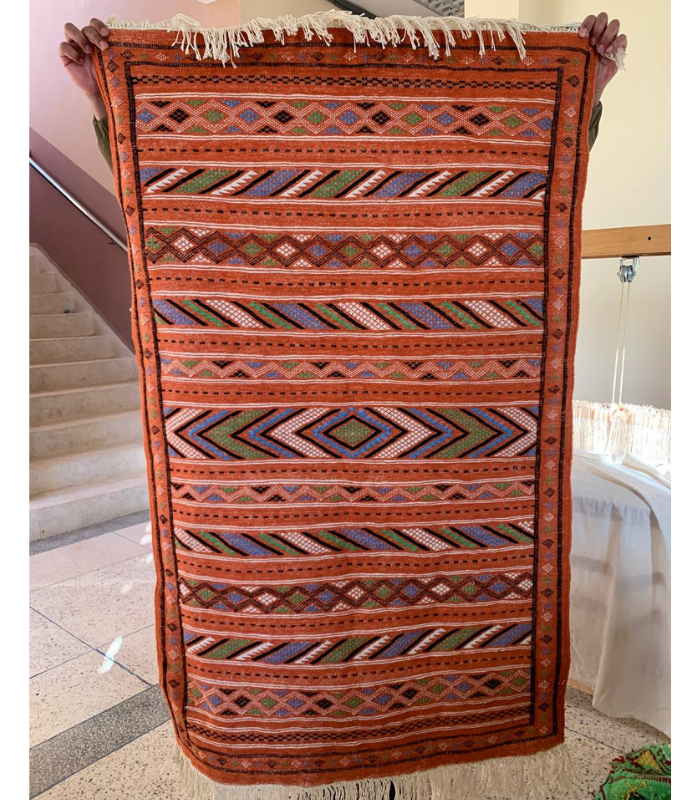 Moroccan Hanbel Wool Rug, 3 ft 3 in × 4 ft 11 in, Terracotta Multi-Color