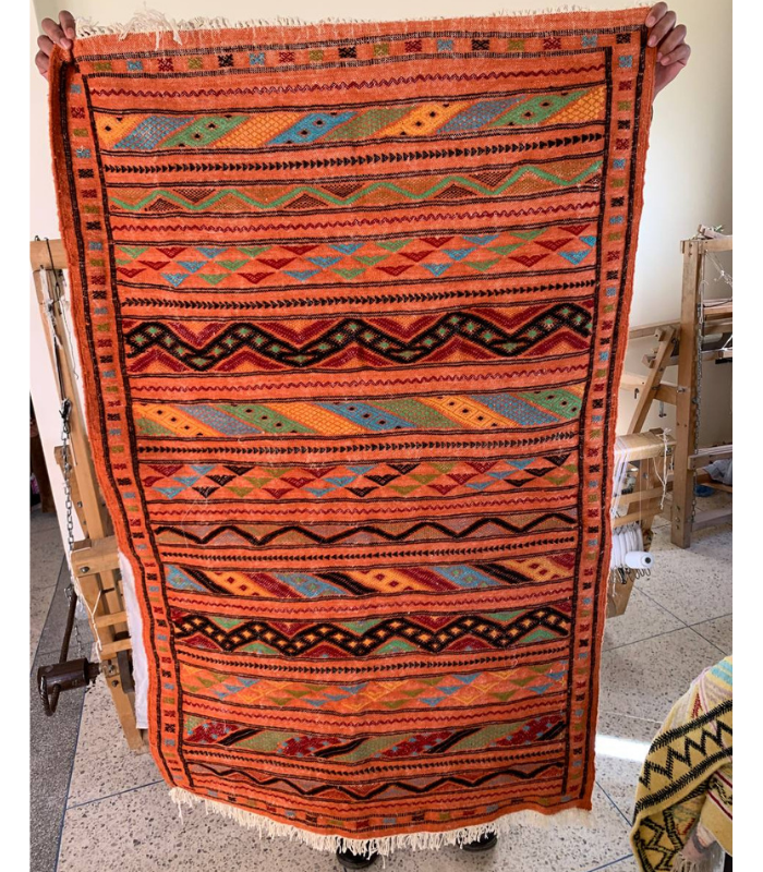 Moroccan Hanbel Rug – 3 ft 3 in × 4 ft 11 in, Terracotta Multi-Color