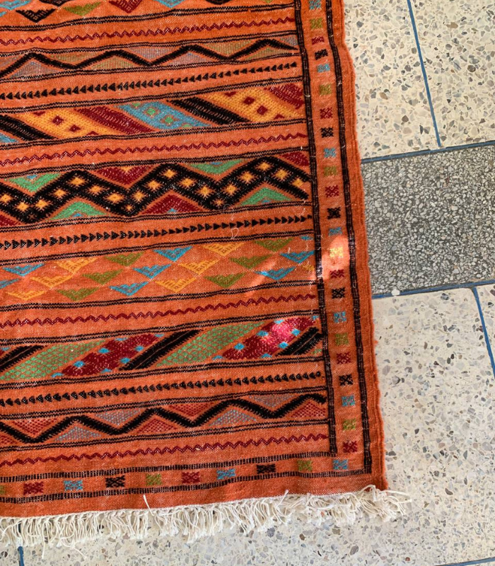 Moroccan Hanbel Rug – 3 ft 3 in × 4 ft 11 in, Terracotta Multi-Color