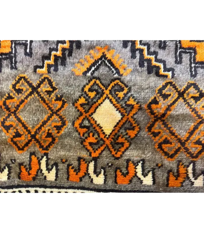 Moroccan Ait Ouaouzguite Wool Rug – 4 ft 8 in × 8 ft, Dark Grey & Orange - Cooperative Atma