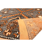 Moroccan Ait Ouaouzguite Wool Rug – 4 ft 8 in × 8 ft, Dark Grey & Orange - Cooperative Atma
