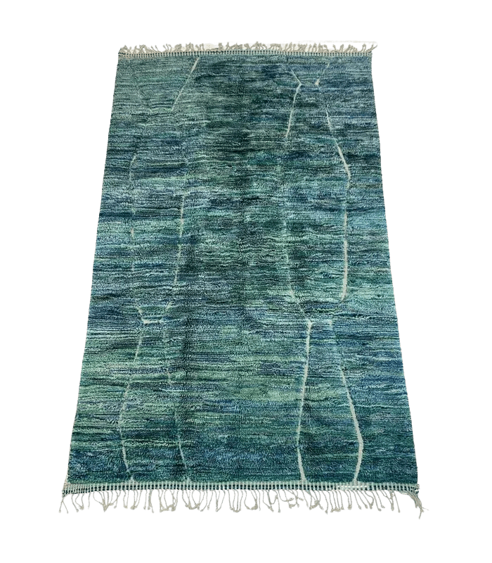 Moroccan Beni Mrirt Wool Rug, 7 ft 5 in × 10 ft 2 in Seafoam Green, Mint & Blue - Cooperative Atma