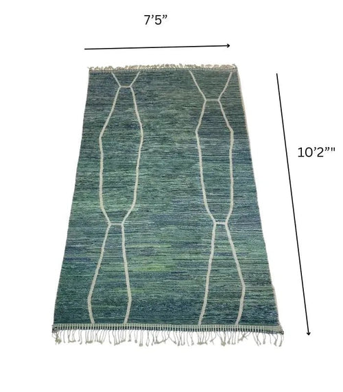 Moroccan Beni Mrirt Wool Rug, 7 ft 5 in × 10 ft 2 in Seafoam Green, Mint & Blue - Cooperative Atma