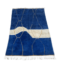 Moroccan Beni Mrirt Wool Rug – 7 ft 6 in × 10 ft 2 in, Blue & White - Cooperative Atma