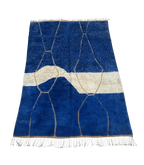 Moroccan Beni Mrirt Wool Rug – 7 ft 6 in × 10 ft 2 in, Blue & White - Cooperative Atma