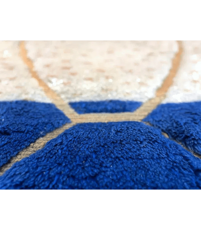 Moroccan Beni Mrirt Wool Rug – 7 ft 6 in × 10 ft 2 in, Blue & White - Cooperative Atma