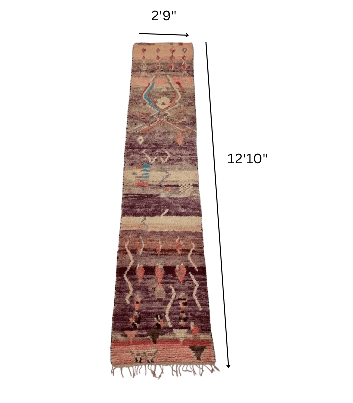 Moroccan Boujaad Wool Runner – 2 ft 9 in × 12 ft 10 in, Multi - color - Cooperative Atma