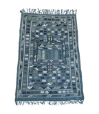 Moroccan Boujad Flatweave Wool Rug, 4 ft 1 in × 5 ft 11 in Blue, Purple & Green - Cooperative Atma