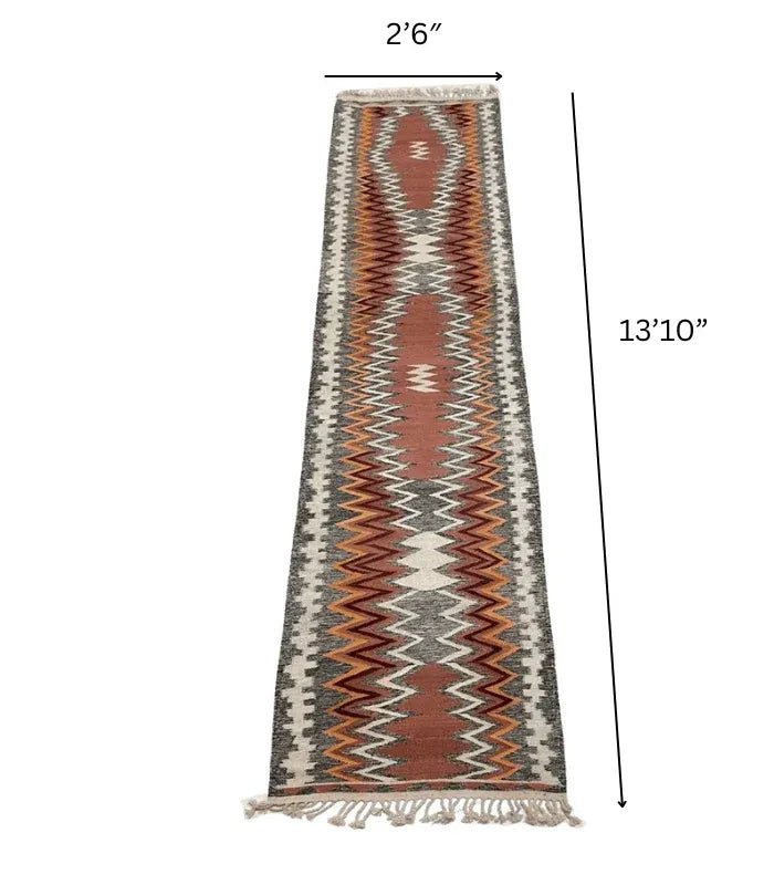 Moroccan Flatweave Wool Runner – 2 ft 6 in × 13 ft 10 in, Multi - color - Cooperative Atma