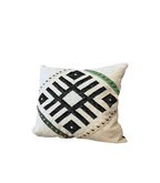 Moroccan Geometric Lumbar Pillow – 18 in × 20 in, White, Black & Green - Cooperative Atma