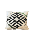 Moroccan Geometric Lumbar Pillow – 18 in × 20 in, White, Black & Green - Cooperative Atma