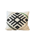 Moroccan Geometric Lumbar Pillow – 18 in × 20 in, White, Black & Green - Cooperative Atma