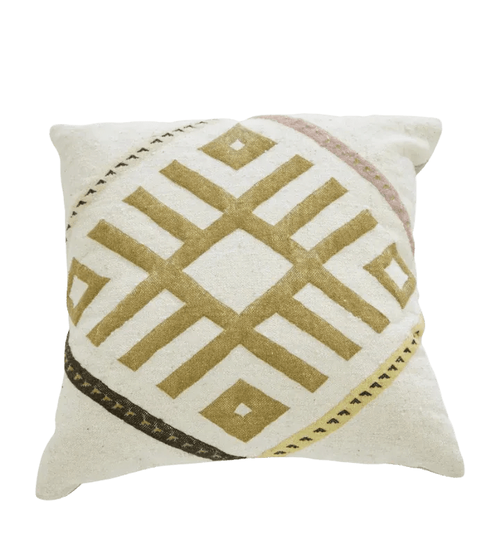 Moroccan Geometric Wool Pillow Cover – 20 in × 20 in, Neutral Tones - Cooperative Atma
