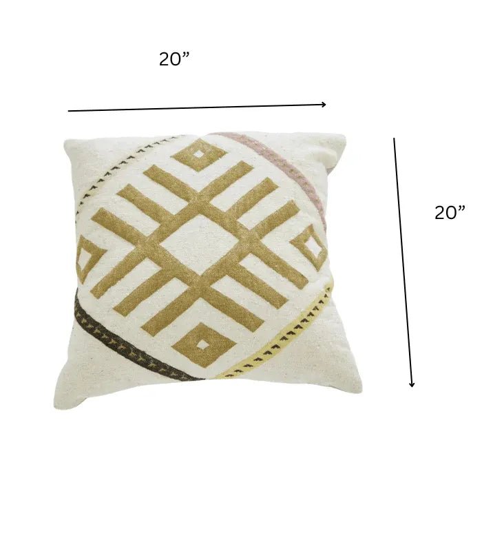 Moroccan Geometric Wool Pillow Cover – 20 in × 20 in, Neutral Tones - Cooperative Atma