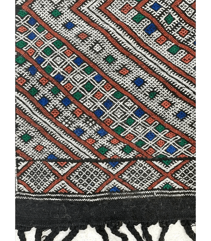 Moroccan Middle Atlas Wool Rug – 4 ft × 6 ft 6 in, Dark Patterned Design - Cooperative Atma