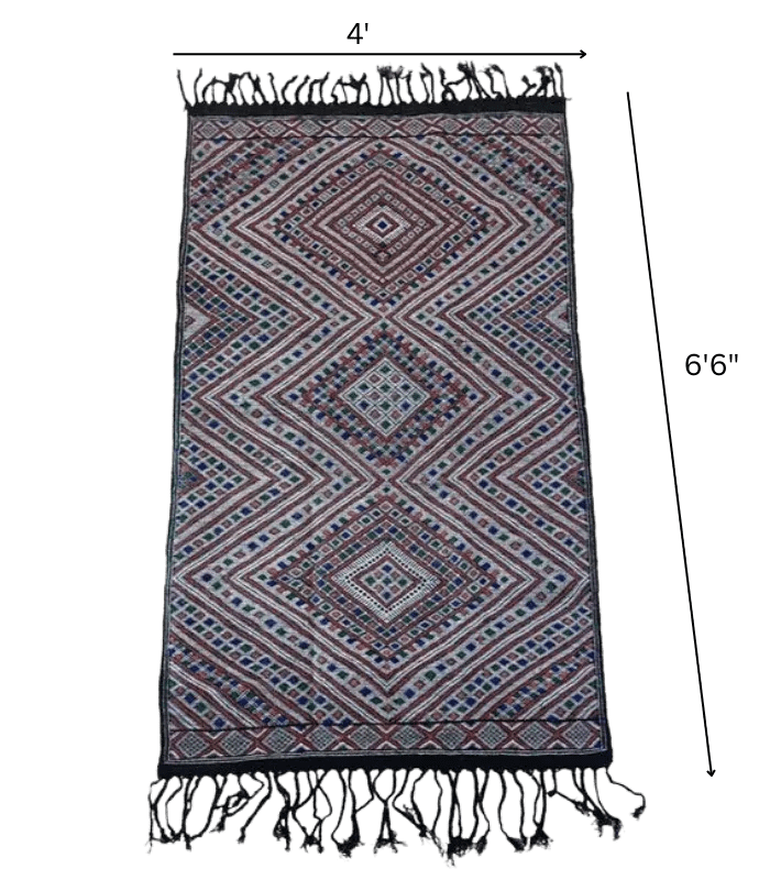 Moroccan Middle Atlas Wool Rug – 4 ft × 6 ft 6 in, Dark Patterned Design - Cooperative Atma