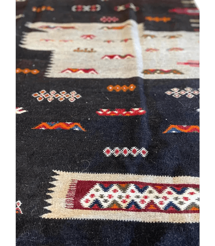 Moroccan Small Akhanif Wool Rug – 3 ft 11 in × 5 ft 2 in, Black & Multi - color - Cooperative Atma