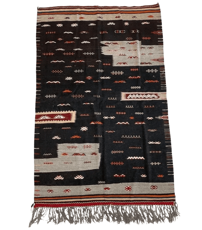 Moroccan Small Akhanif Wool Rug – 3 ft 11 in × 5 ft 2 in, Black & Multi - color - Cooperative Atma