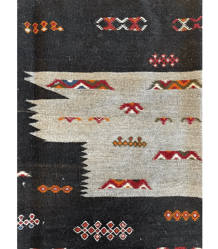 Moroccan Small Akhanif Wool Rug – 3 ft 11 in × 5 ft 2 in, Black & Multi - color - Cooperative Atma