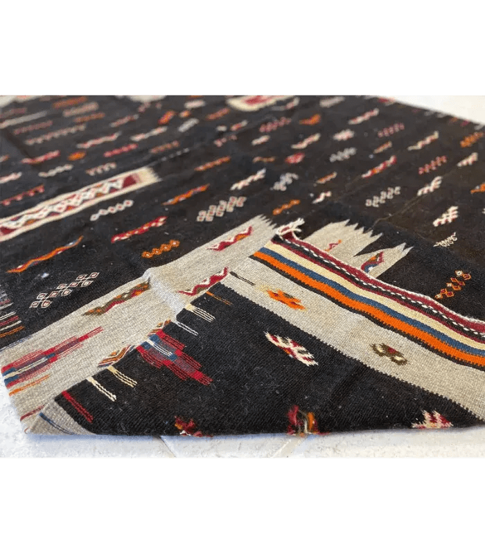 Moroccan Small Akhanif Wool Rug – 3 ft 11 in × 5 ft 2 in, Black & Multi - color - Cooperative Atma