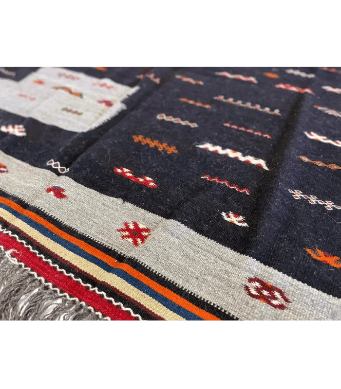 Moroccan Small Akhanif Wool Rug – 3 ft 11 in × 5 ft 2 in, Black & Multi - color - Cooperative Atma