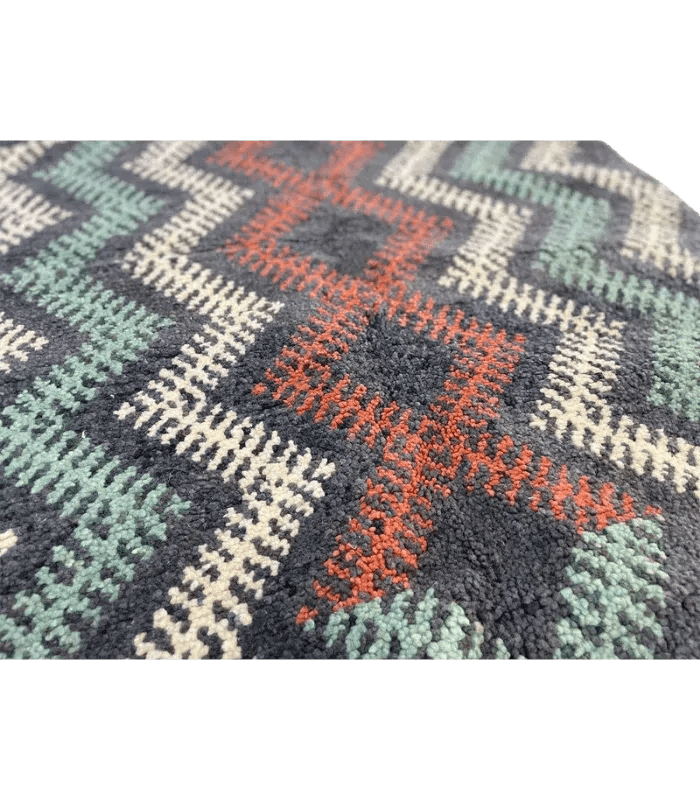 Moroccan Small Akhanif Wool Rug – 3 ft 4 in × 4 ft 11 in, Blue & Multi - color - Cooperative Atma