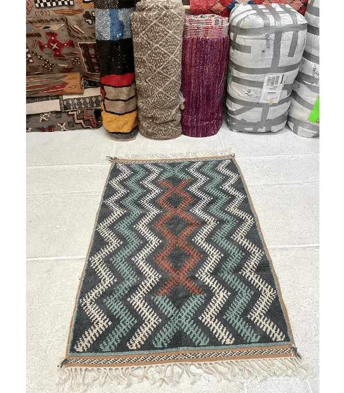 Moroccan Small Akhanif Wool Rug – 3 ft 4 in × 4 ft 11 in, Blue & Multi - color - Cooperative Atma