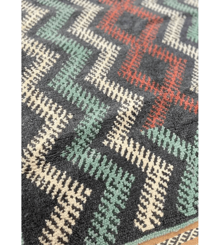Moroccan Small Akhanif Wool Rug – 3 ft 4 in × 4 ft 11 in, Blue & Multi - color - Cooperative Atma