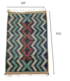 Moroccan Small Akhanif Wool Rug – 3 ft 4 in × 4 ft 11 in, Blue & Multi - color - Cooperative Atma