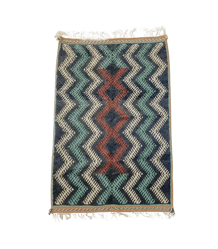 Moroccan Small Akhanif Wool Rug – 3 ft 4 in × 4 ft 11 in, Blue & Multi - color - Cooperative Atma