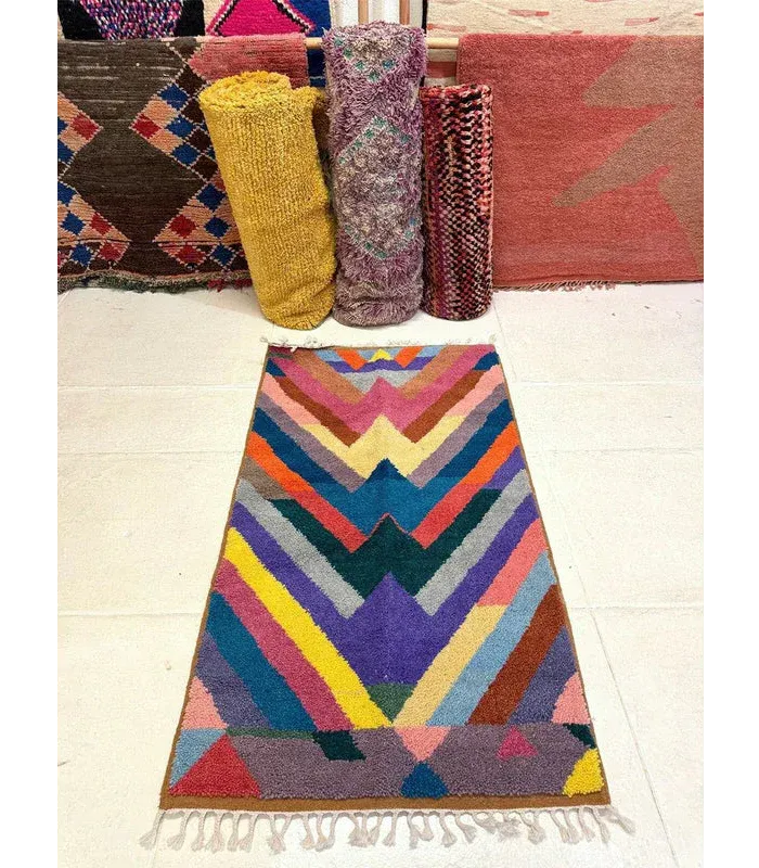 Moroccan Small Color - Block Wool Rug – 2 ft 10 in × 5 ft 2 in, Multi - color - Cooperative Atma