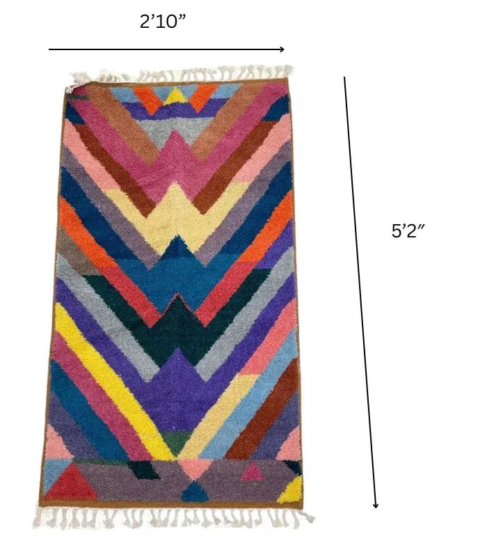 Moroccan Small Color - Block Wool Rug – 2 ft 10 in × 5 ft 2 in, Multi - color - Cooperative Atma