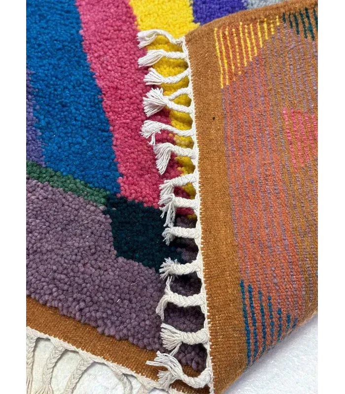Moroccan Small Color - Block Wool Rug – 2 ft 10 in × 5 ft 2 in, Multi - color - Cooperative Atma