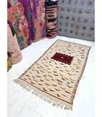 Moroccan Small Kharita Wool Rug , 3 ft 5 in × 5 ft 2 in White & Multi - color - Cooperative Atma