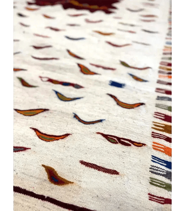 Moroccan Small Kharita Wool Rug , 3 ft 5 in × 5 ft 2 in White & Multi - color - Cooperative Atma