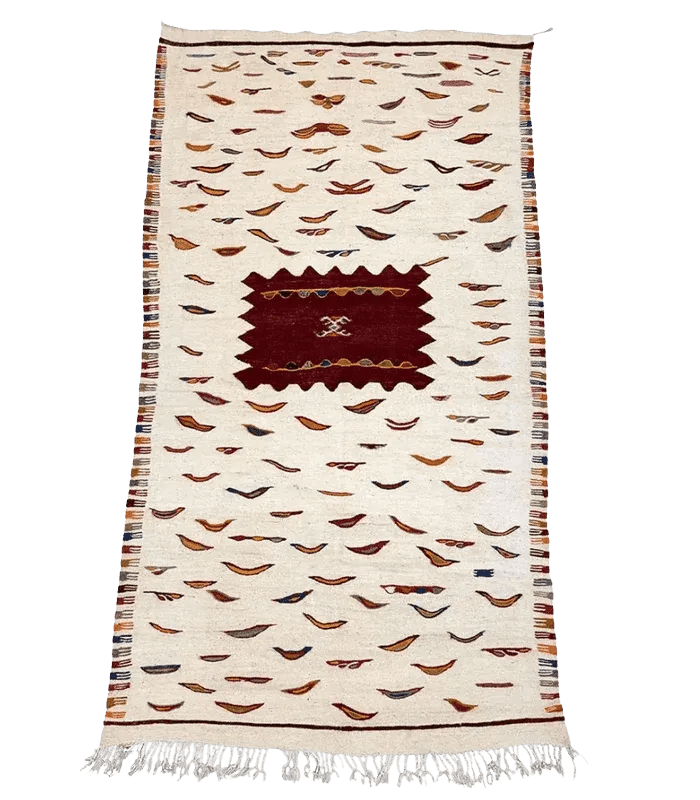 Moroccan Small Kharita Wool Rug , 3 ft 5 in × 5 ft 2 in White & Multi - color - Cooperative Atma
