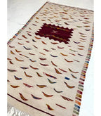 Moroccan Small Kharita Wool Rug , 3 ft 5 in × 5 ft 2 in White & Multi - color - Cooperative Atma