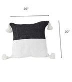Moroccan Wool Pom - Pom Cushion Cover – 20 in × 20 in, White & Black - Cooperative Atma